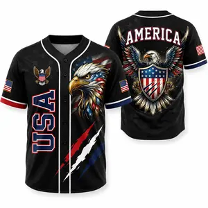 USA Eagle All Over Print Baseball Jersey, Patriotic Button Up Shirt, USA 250 Years Baseball Jersey, 1776–2026 Semiquincentennial Patriotic Jersey