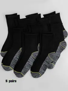 5 Pairs Men's Work Socks, Reinforced Toe and Heel, Padded Boot Socks, Cushioned Crew Socks, Casual Striped Pattern, All Seasons, Athletic