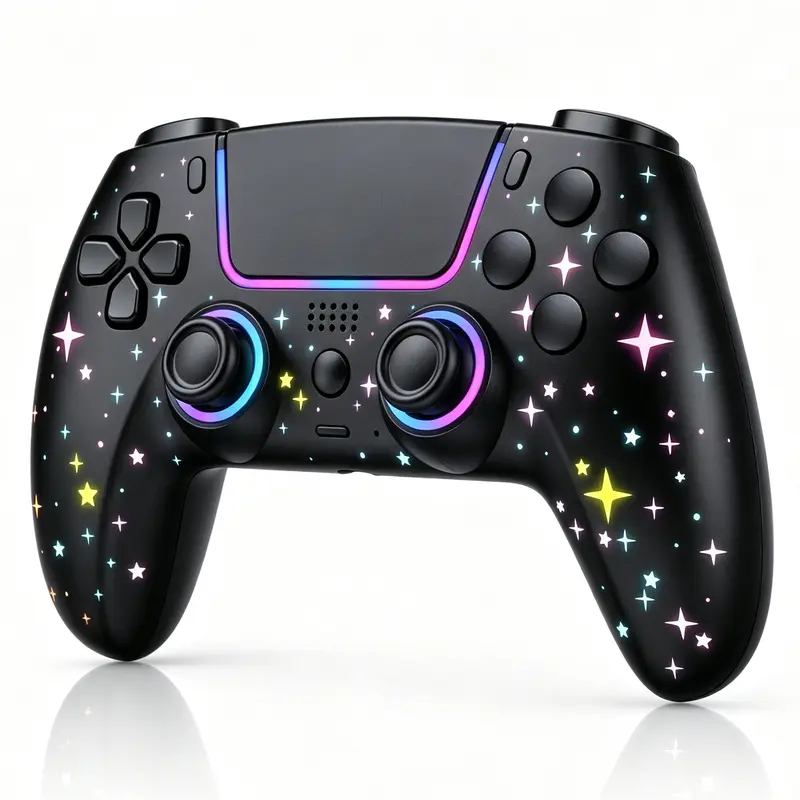 Garyki RGB Wireless Rechargeable Gaming Controller for PS5/Pro/Slim Console, PS5 Accessories with Touchpad, Programming Button, Mic Support, 3.5mm Audio Jack, Dual Vibration, Motion Sensing - Stars