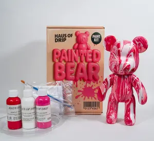 Haus of Drip Signature Paintable Bear Kit - 23cm Designer Style Canvas, 3 Acrylic Paints, Mixing Spoon, Gloves, Apron, Instruction Card for Creative Art Projects