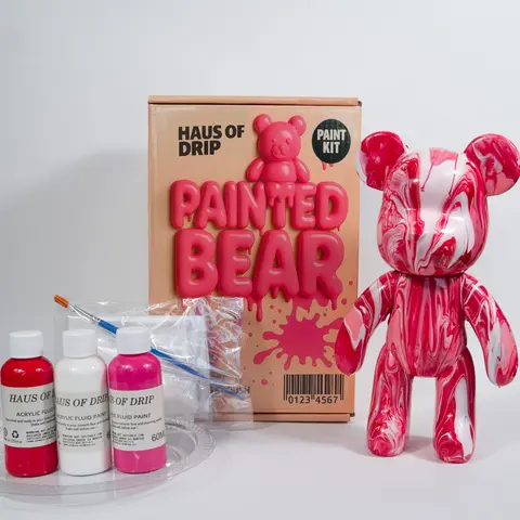Haus of Drip Signature Paintable Bear DIY Kit - 23cm Designer Canvas, 3 High-Pigment Acrylic Paints, Paint Brush, Mixing Spoon, Gloves, Apron, Instruction Card, Disposable Cup, Plastic Plate, Creative Gift for 18+ DIY Painting (Toys & Hobbies Supplies)