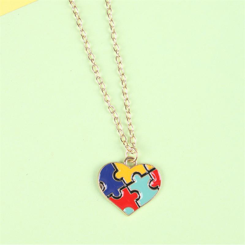 Creative Multi Color Puzzle Autism Awareness Enamel Pendant Necklace Best Friend Ladies Fashion Jewelry Accessories Gift Wholesa month supply Heart Style Choker