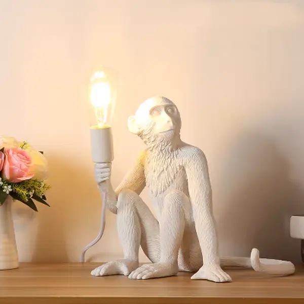 Gold Sitting Monkey Table Lamp - Home Decoration Lamp, Desk Lighting, Novelty Home Improvement Gift for Dresser, Living Room, Office