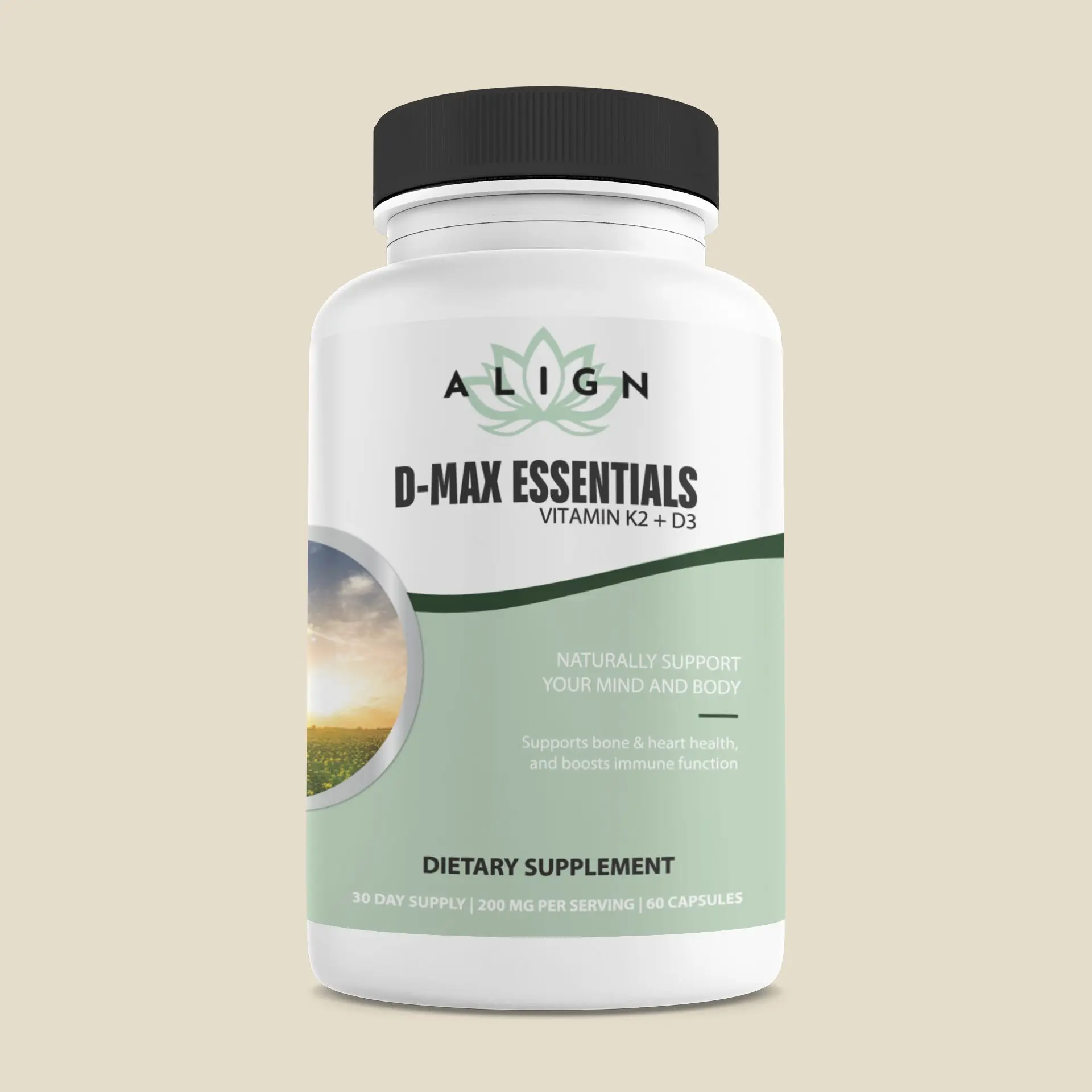 ALIGN D-Max Essentials Vitamin K2+D3 - 360mg per Serving, 60 Capsules, Supports Strong Bones Joints, Heart Artery Health, Boosts Immune System Muscle Function