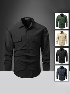 Men's Quick-Dry Outdoor Hiking Shirt, Long Sleeve Breathable Button-Up Work Shirt, Multi-Pocket Design, Lightweight Fishing & Camping Top, 4 Colors Available