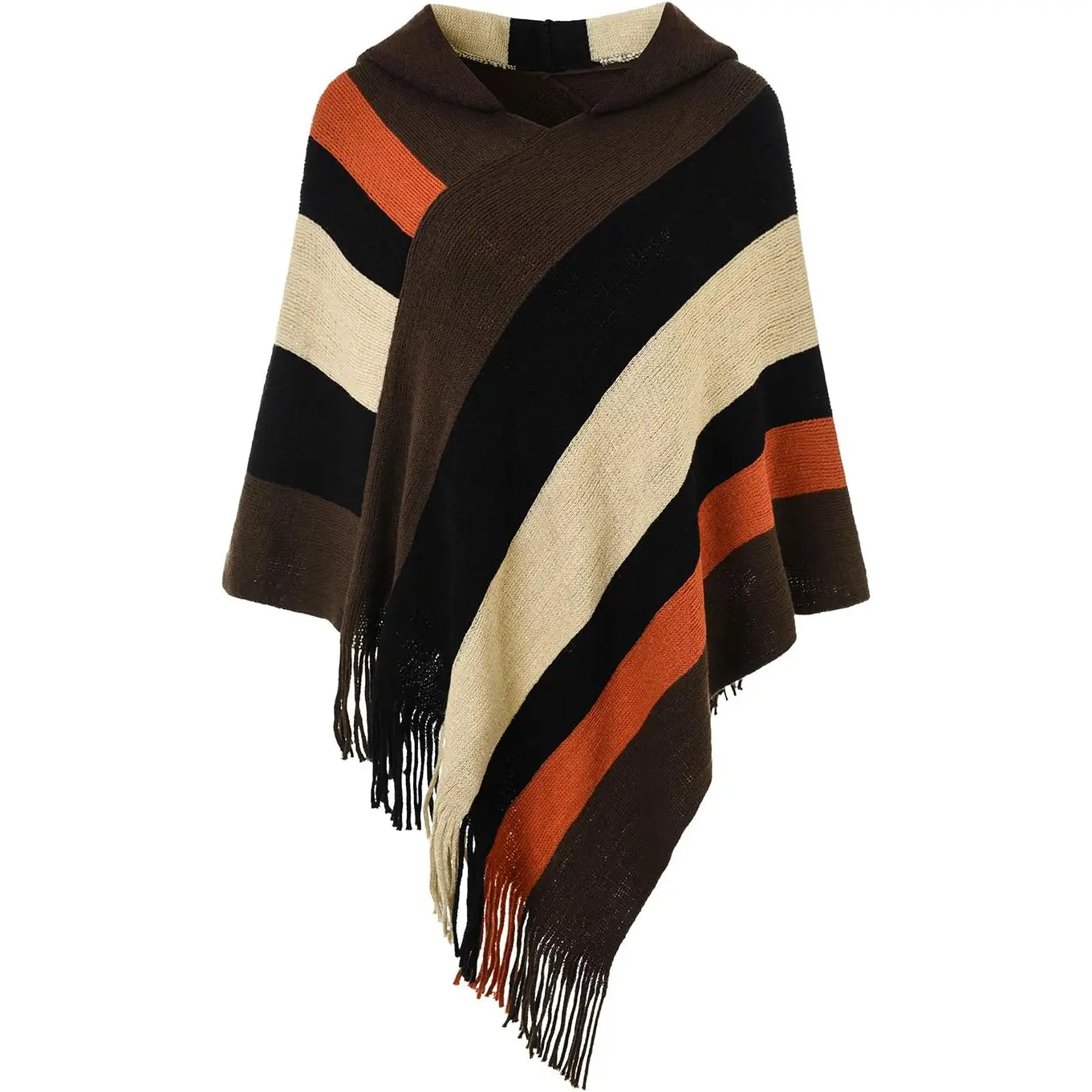 Ferand Women's Striped Poncho Sweater - Cozy Knit Fringe Shawl Wrap for Fall and Winter Seasons Ferand