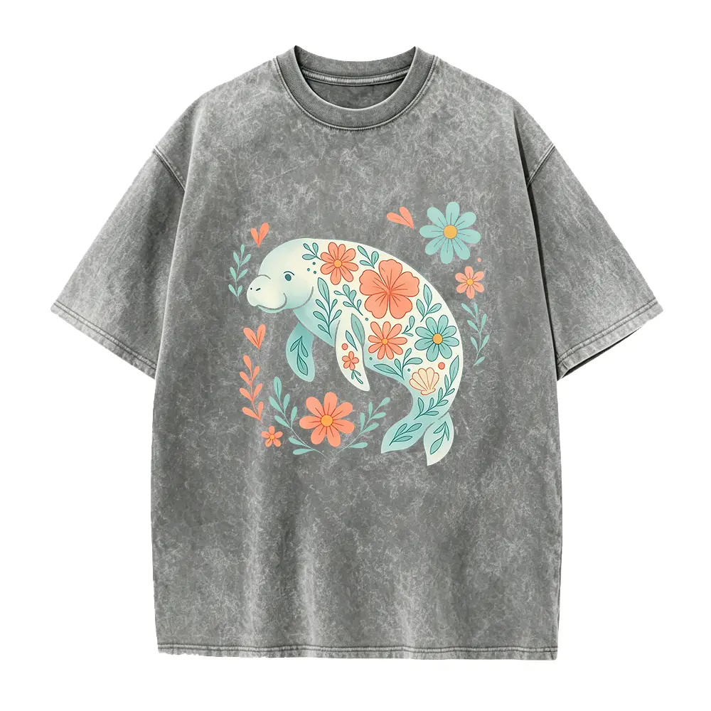 Women's Manatee Graphic Top - Casual Lightweight Fabric Tank with Seamless Design for All-Season Layering & Daily Wear, Foldable, Manatee Print, All Seasons, Round Neck, Cotton, Custom Made, Machine Washable, Tshirt, Smooth