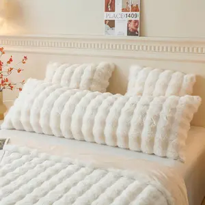 Fluffy Faux Rabbit Fur Body Pillow Cover, Luxury Ivory Bubble Shaggy Plush Bed Body Pillowcase with Zipper Closure, Long 20"x54" Fuzzy Furry Pillow Case for Adults Kids Girls Teens, Beige