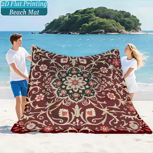 Vintage Mandala Floral Print Beach Mat & Picnic Blanket, Washable, Anti-Fade, Polyester, Lightweight, Windproof, Sand-Resistant, Durable