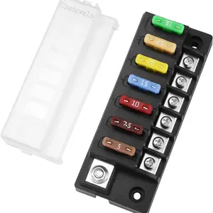 6 Circuit Fuse Box with Cover, 150A Total, 12V/24V/48V DC for Automotive, RV & Marine