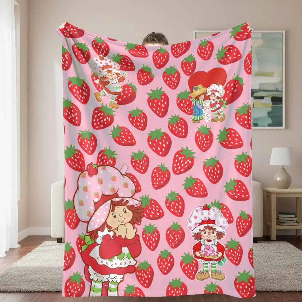 Strawberry Shortcake Flannel Blanket Pink Red Fruit Pattern Super Soft Cozy Lightweight Warm Plush Throw For Bedroom Living Room Couch Sofa Office Nap Camping Travel Housewarming Gift Bedding Decor