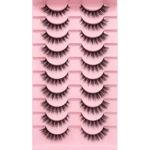 Plush Natural False Eyelashes 10 Pairs Set, DD Curl Full Strip Extension, Reusable Non-Toxic Artificial Lashes for Daily Use, Fluffy False Eyelashes