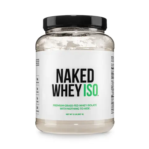 Naked Whey ISO Unflavored - 100% Premium Grass Fed Whey Isolate Protein Powder - 2 LB - 30g Pure Protein, 8.4g BCAAs, 0g Sugar, 0.1g Lactose - Only 2 Ingredients