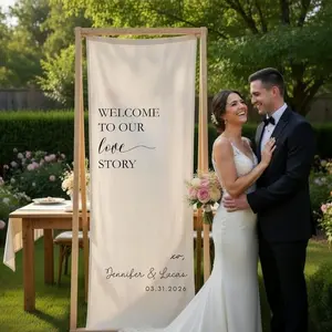 Personalized Wedding Welcome Fabric Banner | Custom Mr & Mrs Name Backdrop | Linen Engagement Sign | Minimalist Bridal Shower Party Decor