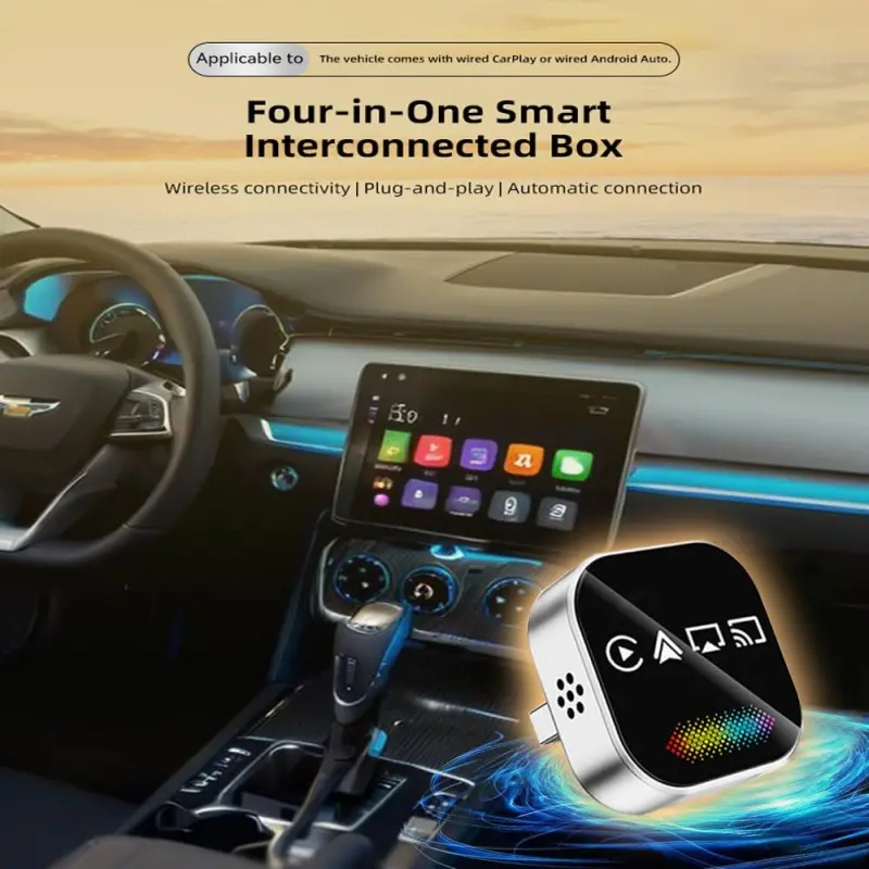 2026 Upgraded Wireless Carplay Adapter, 4-in-1 Wireless CarPlay Adapter for Android & iPhone  CarPlay + Screen Mirroring, AirPlay Mirror & Android Mirror, Mini USB with Type-C Plug & Play
