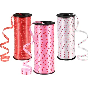3 Rolls Valentine’s Day Curling Ribbons – 100 Yards Each of Red, White & Pink Heart-Pattern Gift Ribbon for Valentine’s Day, Mother’s Day, Wedding, Engagement & Anniversary – Decorative Heart Curling Ribbon for Gift Wrapping, Party Décor, Balloon Strings,