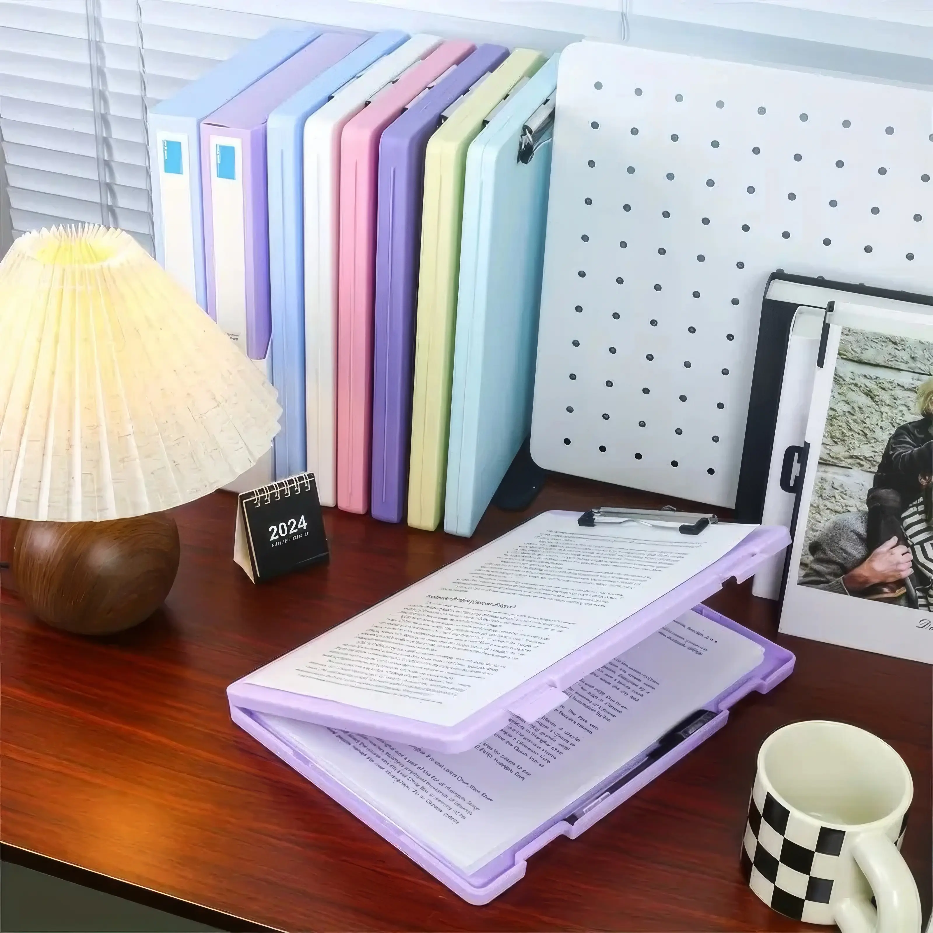 Purple File Folder Organizer Box, Large Desktop Document Storage Holder for Office Supplies, Collapsible Accordion File Box with Lid, Letter/A4 Size Paper Case for Home School or Business Use