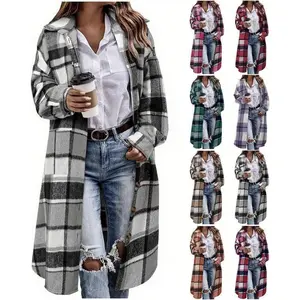 Plaid Jacket Womens Shacket Casual Lapel Button Down Long Sleeve Trench Coat Warm Winter Jackets