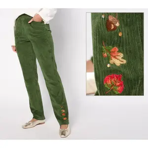 Quacker Factory Regular Emroidered Fall Folly Corduroy Pants