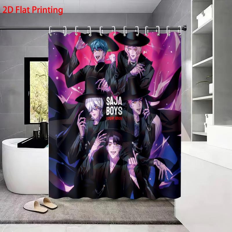 K-POP Demon Hunters Bathroom Set, Including Shower Curtain with 12 Hooks, Non-Slip Bath Rug, U-Shaped Toilet Mat, Toilet Lid Cover, Bathroom Decoration Accessories
