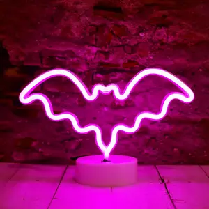 LED Neon Bat Lights Halloween Decorations, Bat Shape Neon Signs Night Lights  Operated Desk Table Lamp for Bedroom, Bar, Wall, Spooky Decor-Bat with Holder Base()