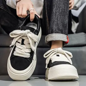 LISM Men's All-Season Ankle-High Lace-Up  Houndstooth/Striped/Plain Shoes - Round-Toe Chunky Sneakers for Casual, Business & Outdoor - Black/White Traction Tread Sole, Durable Ankle (No Collar Buckle)