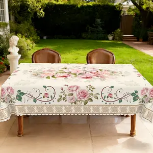 BLIOWL Spring And Summer Romantic Retro Rose Daisy Pattern Tablecloth,French Elegant Floral Pattern Print Design,Suitable For Valentine's Day,Mother's Day, Weddings,Birthdays,Anniversaries,Party Table Decoration,Machine-Made Tablecloth