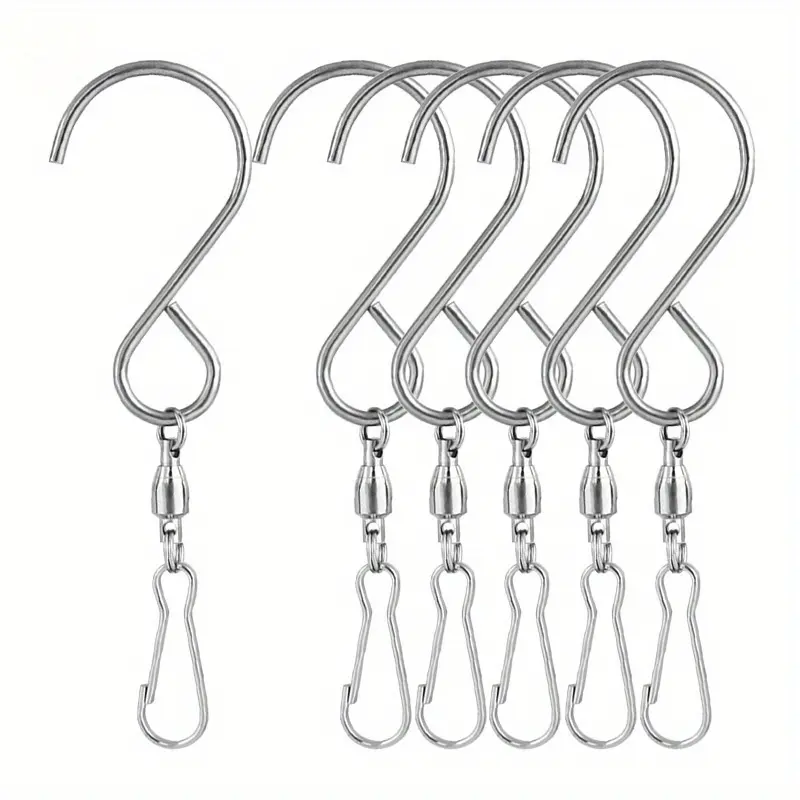 6pcs Rotating Hooks 360 Degrees Double Rotating Windsock Bell Supplies Hanging Hooks Decorative Stainless Steel Hooks, Chain Hooks for Hanging Bird Feeders Advertising Boards Flower Pots Lanterns Wind Chimes and Decorative Decorations