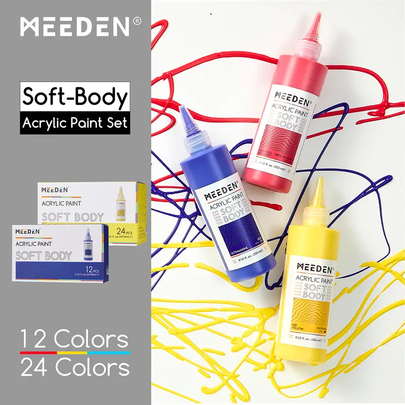 MEEDEN Artist Quality Soft Body Acrylic Paints Set - 24 Blendable Hues, 60ml/2oz Bottles, Quick-Drying Fluid Texture, Art School Supplies, Acrylic Beginner Kit for Canvas, Wood,techvibes