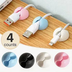 4-Pack Silicone Cable Clips – Colorful Desktop Cable Holders; Self-Adhesive Organizers for Charging Cables