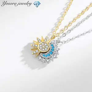 2PC Cubic Zirconia Magnetic Sun and Moon Couple Necklace Everyday Elegant Party Jewelry Perfect Gift for Best Friends or Partners