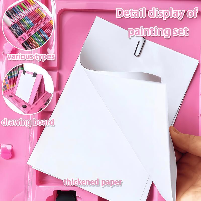 208 PCS Art Supplies, Drawing Art Kit for Kids Adults Art Set with Double Sided Trifold Easel, Oil Pastels, Crayons, Colored Pencils, Watercolor Pens Gift for Girls Boys Artist,  The Best Easter Gift, Pink