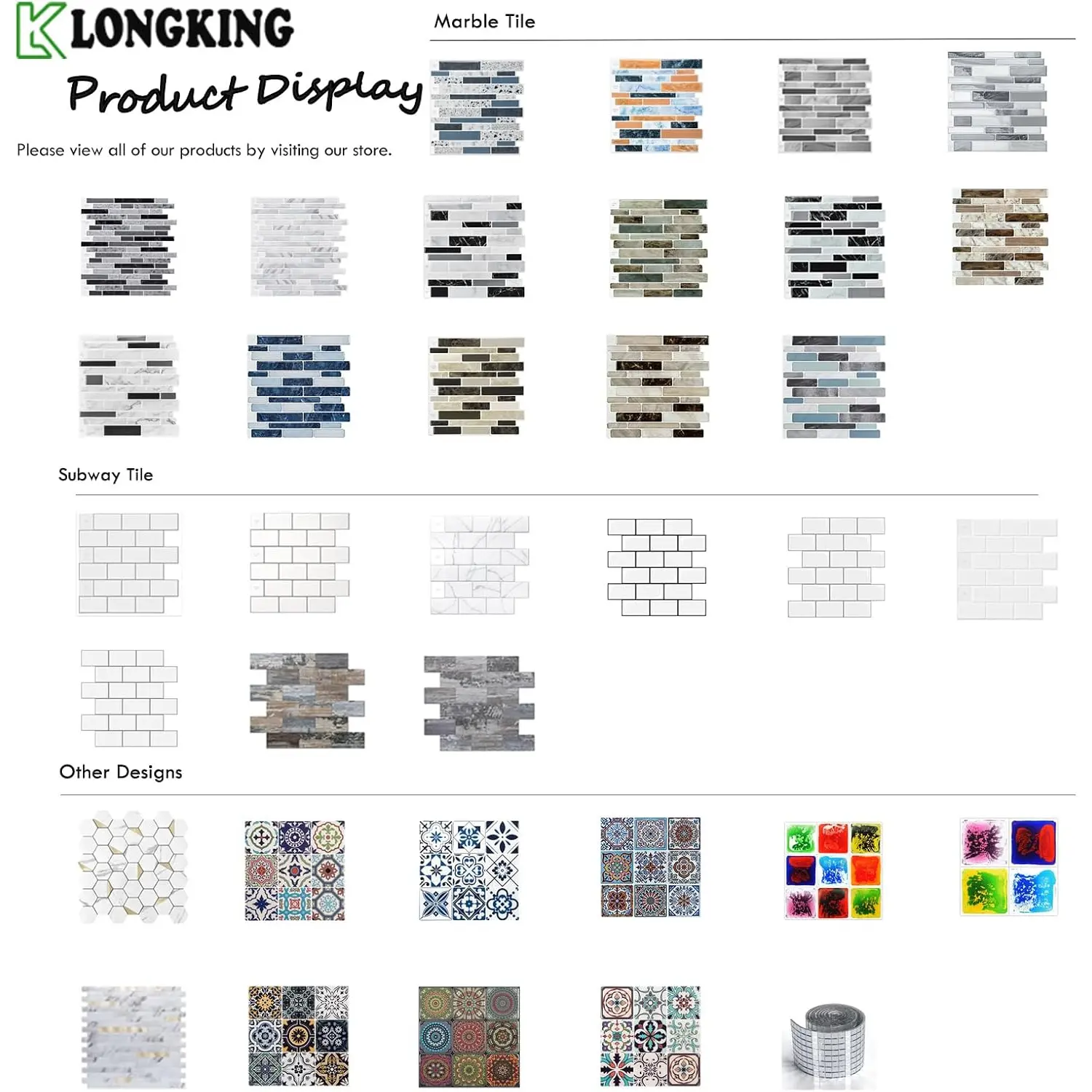 LONGKING Marble Peel and Stick Backsplash for Kitchen, 3D Adhesive Tile Backsplash for Kitchen, Bathroom, Wall Tile, 10 Sheets, 12" x 12"