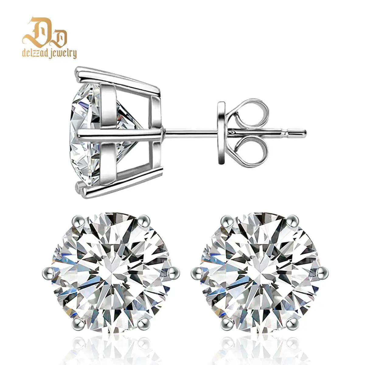Delzzad S925 Six Prong Solitaire Stud Earrings Lab-Created Moissanite Earrings Moissanite Jewelry Perfect Birthday Mother’s Day Unisex Christmas Gift for Men Women Wedding Set