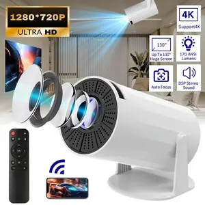 Portable Smart Projector with WiFi 6, Bluetooth 5.4, 180° Rotatable Design, 1280x720P Native Resolution, 4K Support, Auto Focus, Auto Keystone, 170 ANSI Lumens, Built-in Android 11, 130" Screen for Home Theater, Outdoor Movies Compatible with Phone/PC/PS5