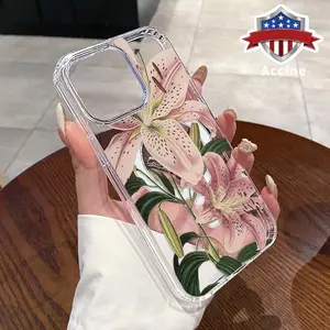 Magnetic Case for iPhone 15 16 14 Pro Max 13 12 11 XR XS Plus E Vintage Floral Lily Pattern Acrylic Back Shockproof Ultra Thin Mobile Phone Cover Gift for Girl