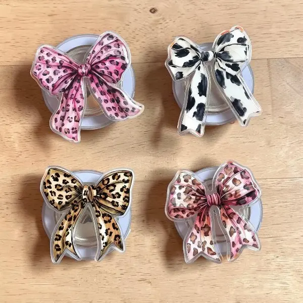 Coquette Bow MagSafe Phone Grip Cute Leopard Cow Print Magnetic Kindle Holder Y2K Preppy Girly Aesthetic Ribbon Stand