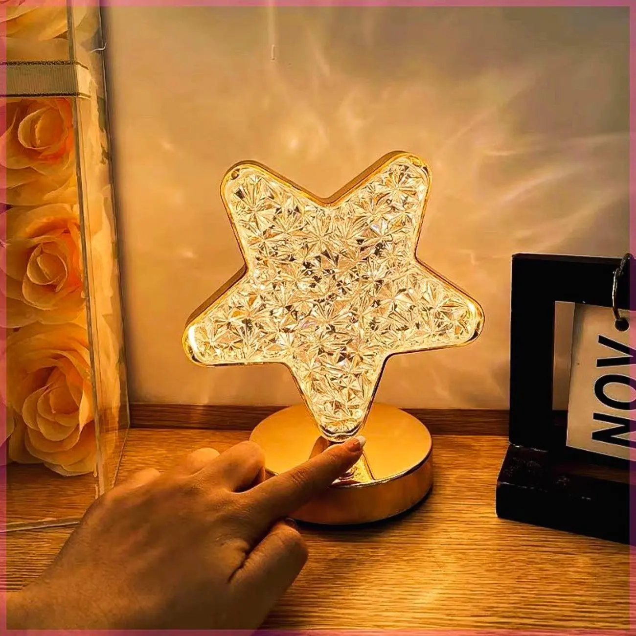 Acrylic Crystal Star Desk Lamp - 3-Color Adjustable Warm Glow, USB/Battery Operated, Nordic Style Button Control, Compact, Night Aesthetic, Bedside Table Nightstand Light, Kids Birthday Gift, Modern Home Decor for Living Rooms