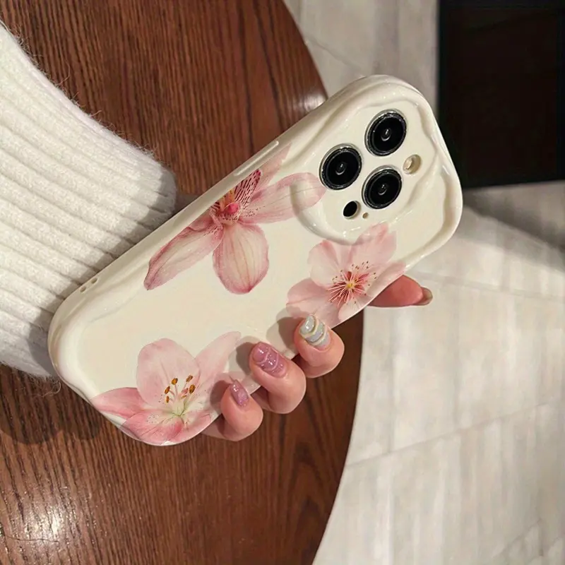 TPU Cream Texture Cellphone Case - Pink Orchid, Lily & Cherry Blossom Patterned, Handheld Protector Cover, Compatible with iPhone 17,16,15,14,13,12,11,X,XS,XS Max, Ideal Phone Accessories Gift for Loved Ones or Holiday Self-Treat, Casing,summerwins summer