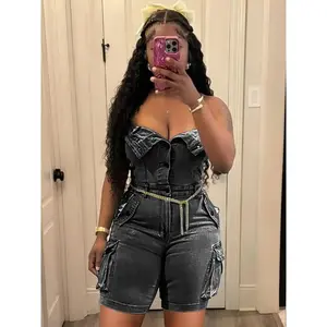 2437 Summer New Sexy Strapless Stretch Playsuit, Trendy Short Jumpsuit for Women, Fashionable Casual for Summer