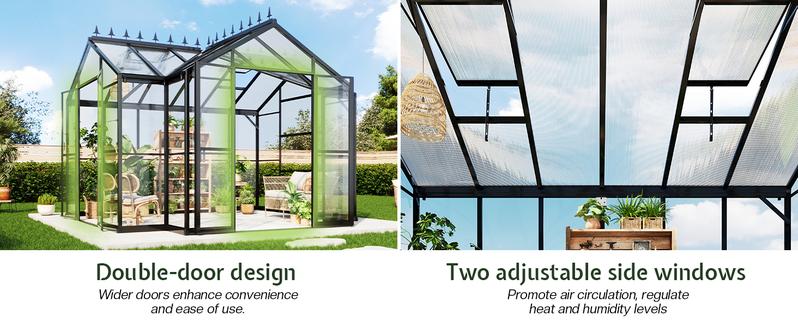 [Ships in 4 Boxes]AMERLIFE Greenhouse for Outdoors, Quick-Lock Assembly, Aluminum Frame with 2 Vents, Doors, and Walk-in Design for Garden or Backyard