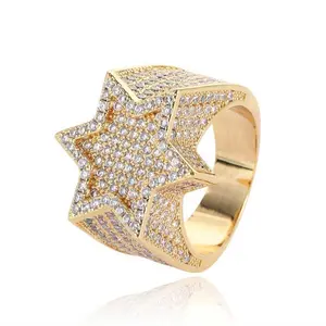 New Style Hip Hop Rapper Rock Jewelry Hexagonal Star Micro Pave 3A CZ Stone Ring For Women