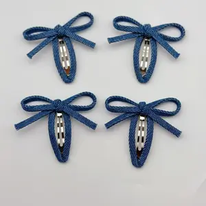 4pcs set of cute denim bow hair clip, two colors of blue are available, suitable for daily outing, party and all seasons., Versatile Styling, Party Wear, Stylish Accessory, Trendy Hairpiece, Wellcrafted Bow, Highquality Accessory, Multipack Clips,