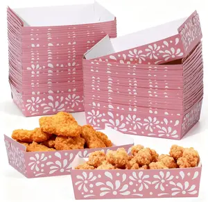 100PCS Pink Platos De Barro Cielito Lindo Trays Mexican Party Decoration Cielito Lindo Paper Tray Disposable Mexicanos Nacho Food Container for Wedding Baby Shower Talavera Birthday Party Supplies Oitnlaughter