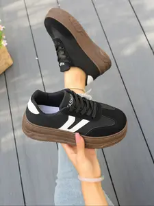 Women's casual lace-up sneakers, all-season walking shoes, Fashion walking sneakers, versatile thick-soled sneakers that add height and provide comfort, perfect for daily casual and commuting wear, an essential for gifts and back-to-school