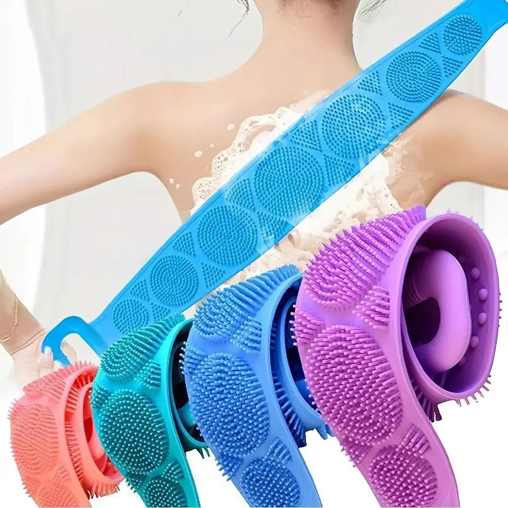 Silicone Body Scrubber Bath Brush, Exfoliating Shower Brush Bath Belt With Extra Long Strip And Handle For Easy Back Exfoliating, Rubbing Mud & Ash From Body Back, Skin-friendly, Soft And Comfortable, Bathroom Accessories, Bathroom Supplies