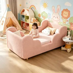 【Summervibes】Lilypelle Toddler Bed Frame, Montessori Floor Bed with Extra Safety Guard, Standard Crib Size, Certified Fabric Kids Bed Frame
