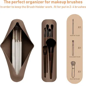 Travel Makeup Brushes Holder, Magnetic Anti-fall Out Silicone Portable Cosmetic Face Brush Holder, Makeup Tools Organizer, Makeup Organizer, Brush Pouch