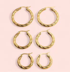 Golden Twist Hoop Stainless Steel Earrings