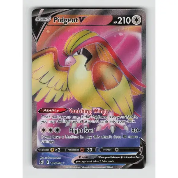 POKEMON TCG AUTHENITC RAW SINGLES: Pidgeot V Lost Origin Ultra Rare 188/196 NEAR MINT English